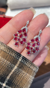 Montagne Jewelry 18K Pure White Gold Earring Diamond Inset Vintage Design Fine Jewellery Natural 2 Carat pigeon blood ruby Earrings