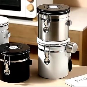 กระปุกเก็บเมล็ดกาแฟ กระปุกสแตนเลส กล่องเก็บเมล็ดกาแฟสแตนเลส Coffee Container แถมช้อน ตั้งวันที่บนฝาได้ Alechaung coffee