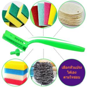 3 ฟองน้ำล้างจานมีด้ามจับ ฝอยขัดหม้อ ฟองน้ำตาข่าย ด้ามจับสำหรับทำความสะอาด