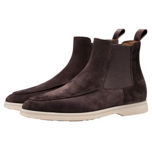 Truffaut Mens Chelsea Boots Casual Britsh Style Short Boots Calfskin Leather Winter Shoes Warm round Toe Flat Heel Rubber Sole