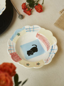 Cute Cartoon Breakfast Plate Dessert Plate Ceramic Underglaze Color Plate Home Use Childish Breakfast Dishware Ceramic Plate