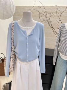 เสื้อสเวตเตอร์ถักแบบลำลองสไตล์เกาหลีสำหรับใส่ไปทำงานในช่วงฤดูใบไม้ผลิและฤดูร้อน เสื้อชั้นในแบบสวมสบายสำหรับผู้หญิง