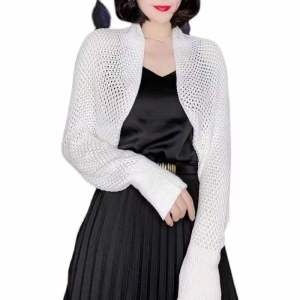 Women Solid Raglan Sleeve Loose Hollow Out Sweater Ice Silk Knit Cardigan Coat Spring Summer Women Overcoat Casual Office Jacket