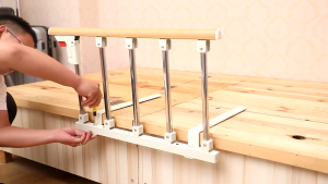 Bedside Handrail Safety Bed Rail Elderly Bed Support Anti-fall Bedside Guardrail Foldable Guardrail Stainless Steel Handrail Storage Pouch Elderly Pregnant Patients Disabled