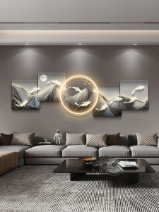 Nine Fish Pattern Living Room Decorative Painting Modern Light Luxury Sofa Wall Painting Elegant Back with Mountains Fancy Mural
