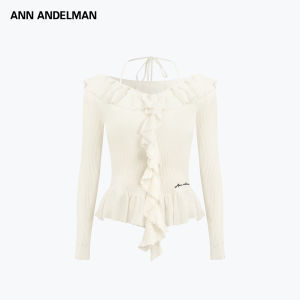ANN ANDELMAN | Off-Shoulder Ruffled Slim Fitted Long Sleeve Lightweight Knit Sweater
