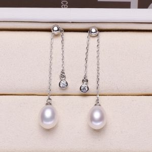 925 Sterling Silver Natural Freshwater Real Pearl Earrings Adjustable Hanging Earrings Long Tassel Graceful and Fashionable Korean Earrings