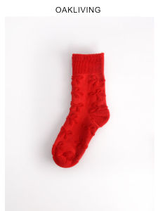 Red Thickened Mid-Calf Winter Warm Socks for Women Marriage And New Year Special Year Cotton Solid Color Home Comfort Stockings