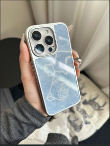 EshuRohe Original Ins Style Korean Denim Blue Doggies West Highland Mobile Phone Case for Apple iPhone 16 pro 14 plus Silver Frame 15 Max Womens Model