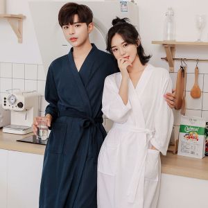 Japanese Kimono Couple Robe - Spring Autumn Waffle Bathrobe for Men & Women Plus Size Home Spa & Hotel Nightwear