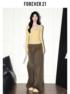 Forever 21 Vintage Coffee Color Bell Bottom Casual Pants Womens Autumn Low Waist Loose Drapey Horse Hoof Sweatpants