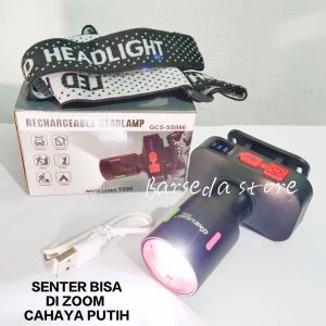 Senter Kepala ZOOM ONELIGHT SS986 White Laser 10W - Headlamp WOLF HEAD Cahaya PUTIH Super Terang
