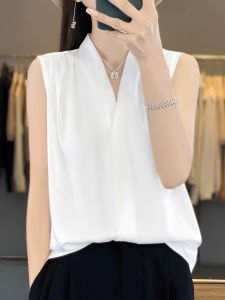 Elegant V-Neck Silk Acetate Satin Womens Tank Top Sleeveless Summer Shirt Inner Wear Casual Comfortable Loose Fit Solid Color