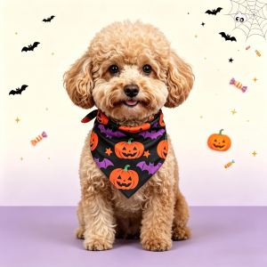 Polyester Pet Halloween Bandana Pumpkin Ghost Print Spider Bat Pattern Dog Triangle Scarf Soft Skin-Friendly Fade Resistant