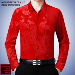 Menstiakon | Áo Sơ Mi Voan Dài Tay Có Hình Rồng Cho Mùa Thu Đông