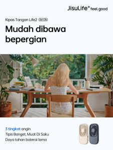 (TERMURAH) JISULIFE Kipas Angin Mini Portable Kipas Ringan Dengan 3 Tingkat Kecepatan isi daya USB ada Bracket Bisa Digenggam atau Diletakkan di Meja
