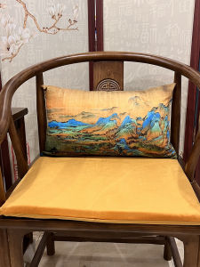 Chinese Style Pillow Core Green Long Rectangle Sofa Cushion Feng Shui Mountain Nine Color Deer Floral Pattern Removable Cover