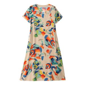 plus Size Cotton Silk Dress Floral Print Loose Fit Short Sleeve Midi Dress for Older Women Summer New Style Qian Lina Brand