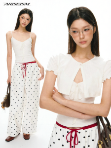 Ariseism | American Retro Stylish White Short Sleeve Blouse and Tank Top Set