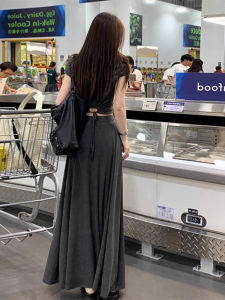 Black Short Sleeve Design Unique Dress Womens Summer 2025 New Small Size High-End Feeling Complete Set Fashionable Outfit