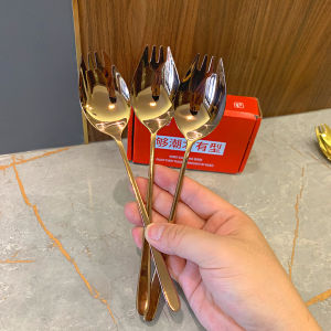 Premium Long Handle 304 Stainless Steel Spoons Forks Integrated Elegant Adult Salad Spoons Western Cutlery Commercial Use