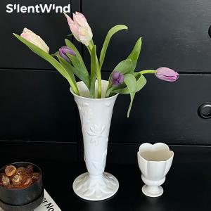 SilentWind New Chinese Style Small Waist Relief Ceramic Flower Vase Fresh Tulip Small Flower Pot Home Decorative Accessories