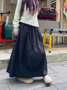 Elegant High Waist White Half Skirt Womens Simple Style Autumn Winter Long Skirt Artistic Fresh Air Flared Skirt for Ladies
