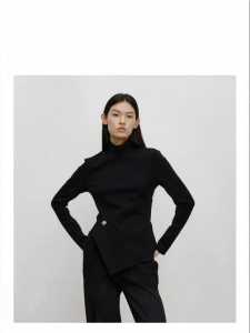 Summer Wool Blend High Collar Black Top