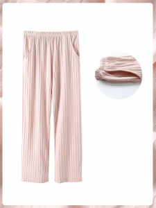 me home wear | Spring Summer Cotton Thin Loose Straight Pants Pajama Trousers Pink Stripe
