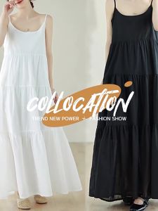 ✅【READY STOCK At Johor】Beryl Solid Color Suspender Long Dress For Women Sleeveless Korean Style Elegant Summer Clothing