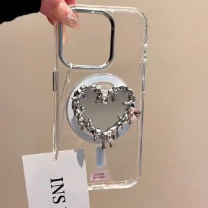 Creative Lava Rhinestone Heart Mirror Magnetic Airbag Support Phone Case Adhesive Female Style Mobile Phone Holder