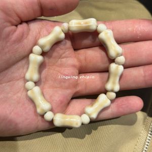 New Chinese Style Ceramic Dog Bone Bracelet Couple Model Bathing No Need to Remove Elastic Rope for Best Friends Jewelry