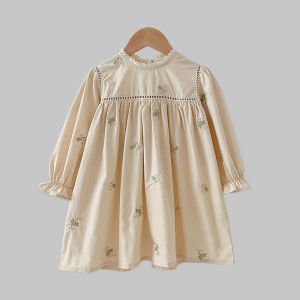 2026 New Spring 2-6Yrs Long Sleeved Cotton Embroidery Print Kids Princess Dresses European American Style Girl Party Dress