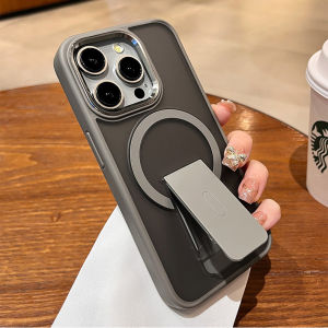 CrashStar Magsafe Folding Invisible Stand Frosted Translucent Hard Shockproof Phone Case For iPhone 16 15 14 Pro Max Plus 13 12 11 Pro Max Wireless Charging Phone Cover Matte Cover Shell With Metal Camera Protector