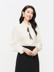 Koradior | Elegant Pink Lace Tie Neck French Style Blouse