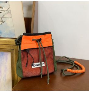 Casual Nylon Outdoor Sports Crossbody Bag for Men and Women Lightweight Bucket Style Shoulder Bag with Draw Belt Closure