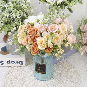 1ชิ้นช่อกุหลาบเทียมดอกไม้ประดิษฐ์ปาร์ตี้งานแต่งงานที่บ้านช่อดอกไม้สำหรับเจ้าสาวห้องโต๊ะเอนกประสงค์งานฝีมืออุปกรณ์แจกันดอกไม้