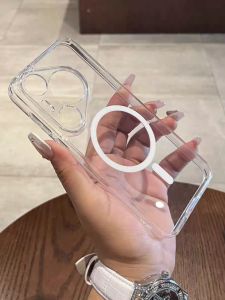 Huawei Pura70 Pro+ Ultra Clear Magnetic Absorption Shockproof Corner Airbag Full Cover Phone Case for Men And Women Simple Couple Style