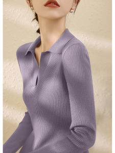 Spring Slim Fitting Red Polo Long Sleeve Knitted Top