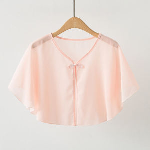 เสื้อคาร์ดิแกนผ้าชีฟองบางสไตล์ฤดูร้อนสำหรับผู้หญิง เสื้อคลุมยาวสั้น แขนกุด คอวี ทรงปกติ สีพื้น ผ้าไตรอะซิเตท 100%