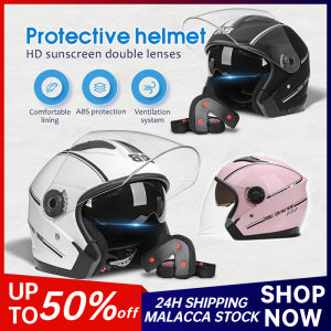 BYB Motorcycle Helmet Universal Safety Cycling Half Helmet Men Women Head Protector Cap Helmet Double Visor Anti-Ultraviolet Helmet Topi Keledar