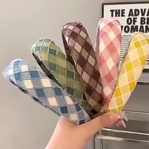 Bando Wanita Korea Model Kotak-Kotak Tebal Gaya Simple & Elegan Aksesoris Fashion Korea Premium