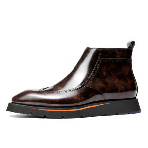 Van Voli Winter Mens High-Top Leather Boots Martin Chelsea Boot Style with Thick Sole Abrasion Resistant Goatskin Lining