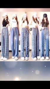 New【FreeSize】Versatile Thin High-Waist Ice Silk Denim Straight-Leg Cool Pants Wide-Leg Loose Casual Pants J001