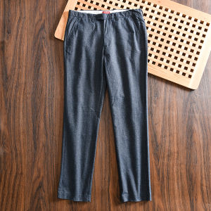 กางเกงขายาวทรงตรงลำลองสำหรับผู้ชาย ผ้าฝ้ายระบายอากาศได้ดี ทรงเข้ารูป สไตล์ธุรกิจ กางเกงขายาวลำลองแบบมีตะเข็บข้าง