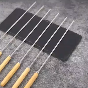 10 Pcs 16 Inch Kabob Skewer with Wood Handle for Bbq Camping Cookware Campfire Grill Cookingstainless Steelmetal Skewers for Kabobs with Wood Handle