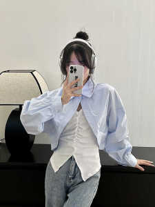 เสื้อเชิ้ตแขนยาวผู้หญิงสไตล์ฝรั่งเศส หลวมๆ ป้องกันแสงแดด ดีไซน์เก๋ไก๋ ฤดูร้อน 2024 เสื้อคลุมคาร์ดิแกนแบบเปิด