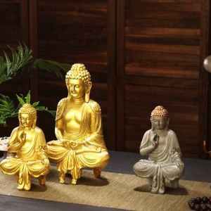 รูปปั้นและประติมากรรมพระพุทธรูปไทยที่สง่างาม1ชิ้น-ช่วยเพิ่มการตกแต่งบ้านด้วยงานฝีมือเรซินแบบเอเชียตะวันออกเฉียงใต้ที่เงียบสงบ