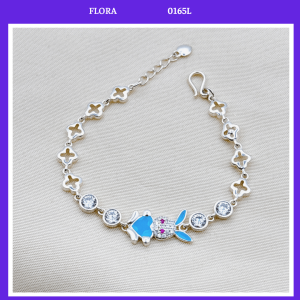 FLORA 0165L - Lắc tay bạc ta hình thỏ màu xanh da trời dành cho bé gái