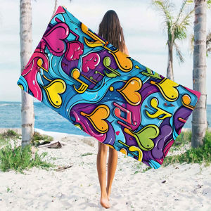 Colorful Music Heart Graffiti Quick Drying Microfiber Beach Towel Lightweight for Swimming Camping Yoga - Bath Towel